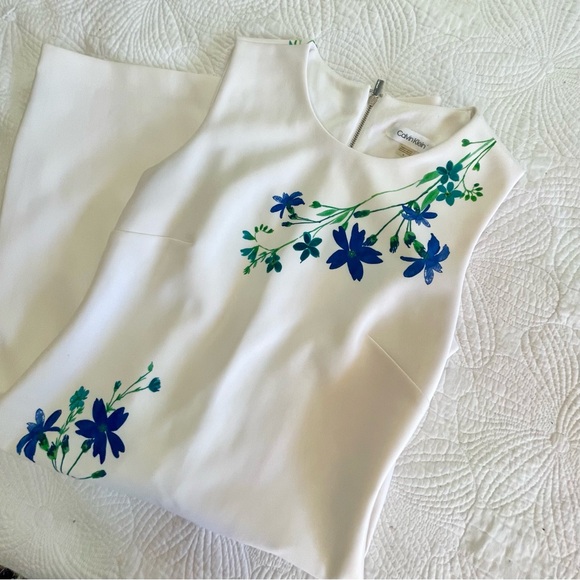 Calvin Klein White Dress with Blue Floral Accents - Picture 7 of 7